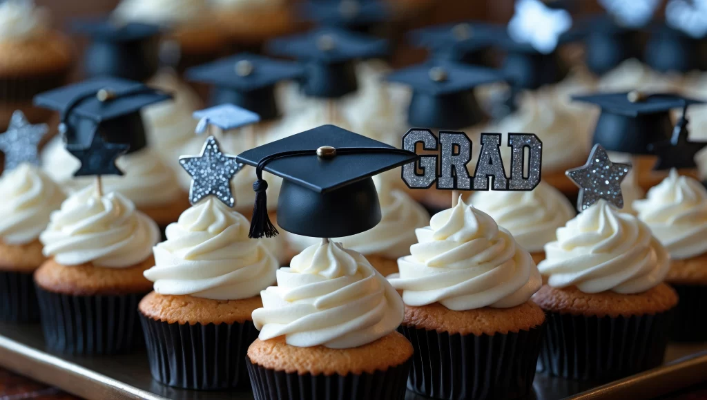 Professional Here2Serve event staff are supporting a joyful graduation celebration while the graduate and family enjoy the milestone together.